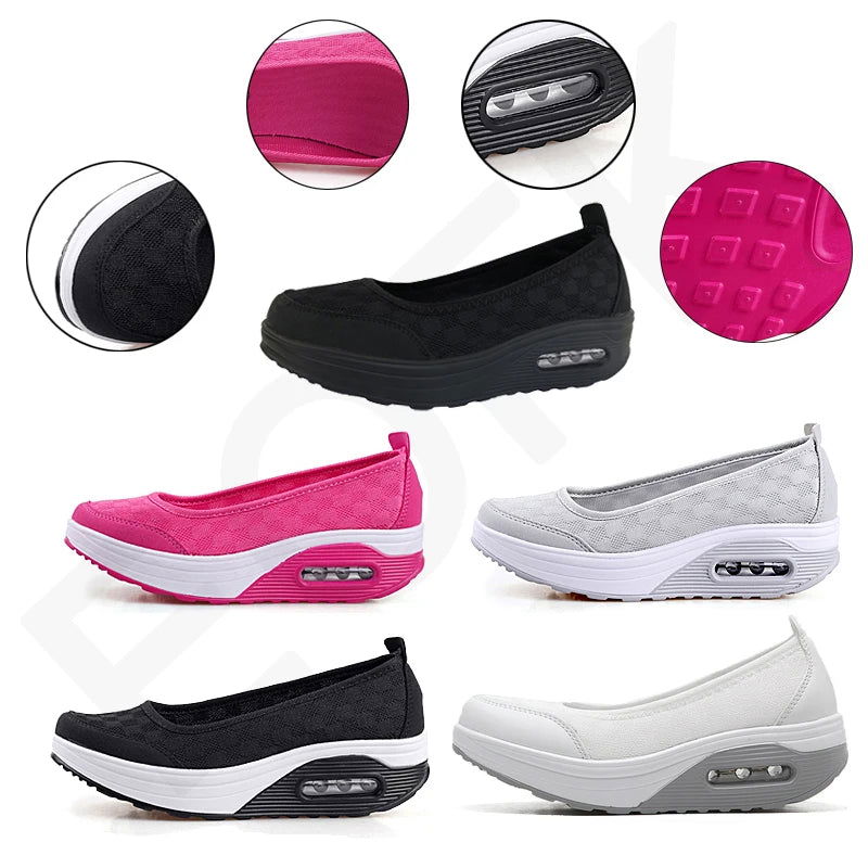 EOFK Summer Autumn Women Platform Flats Loafers Casual Sneakers Air Cushion Comfort Plain Slip-on Lady Boat Shoes - CHRISTDEST GLOBAL SERVICE