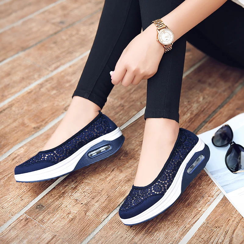 EOFK Summer Autumn Women Platform Flats Loafers Casual Sneakers Air Cushion Comfort Plain Slip-on Lady Boat Shoes - CHRISTDEST GLOBAL SERVICE