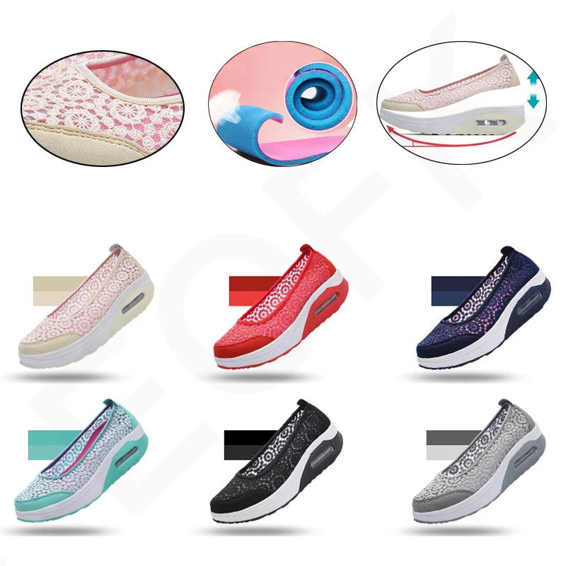 EOFK Summer Autumn Women Platform Flats Loafers Casual Sneakers Air Cushion Comfort Plain Slip-on Lady Boat Shoes - CHRISTDEST GLOBAL SERVICE