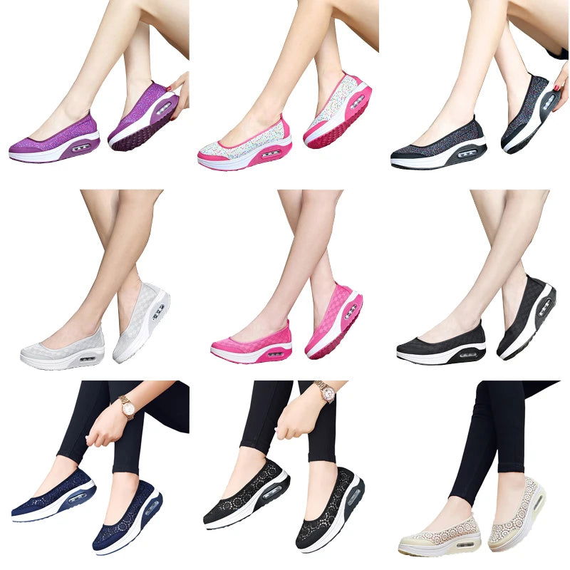 EOFK Summer Autumn Women Platform Flats Loafers Casual Sneakers Air Cushion Comfort Plain Slip-on Lady Boat Shoes - CHRISTDEST GLOBAL SERVICE