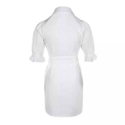 Elegant Pure Color Slimming Tight Waist Petal Sleeve Shirt A- Line Skirt - CHRISTDEST GLOBAL SERVICE