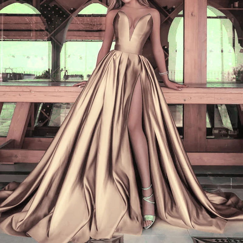 Elegant Wedding Dress Chic Women Luxury Gowns Fold Party Dress Spring Summer Off Shoulder High Split Dresses in Special Occasion - CHRISTDEST GLOBAL SERVICE