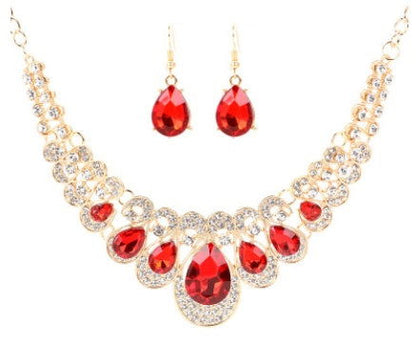Europe and the United States retro ethnic style jewelry set crystal gem set geometric necklace earrings set female fashion jewelry - CHRISTDEST GLOBAL SERVICE