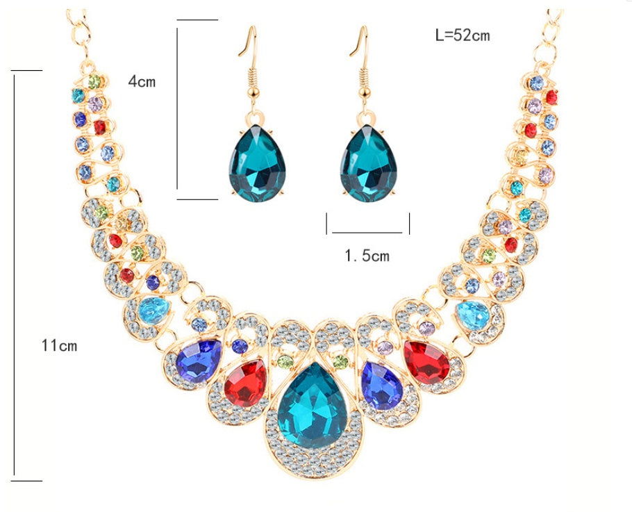 Europe and the United States retro ethnic style jewelry set crystal gem set geometric necklace earrings set female fashion jewelry - CHRISTDEST GLOBAL SERVICE