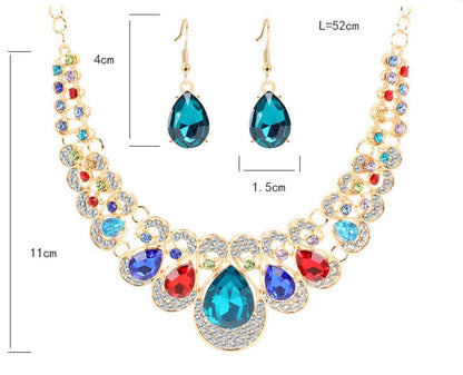 Europe and the United States retro ethnic style jewelry set crystal gem set geometric necklace earrings set female fashion jewelry - CHRISTDEST GLOBAL SERVICE