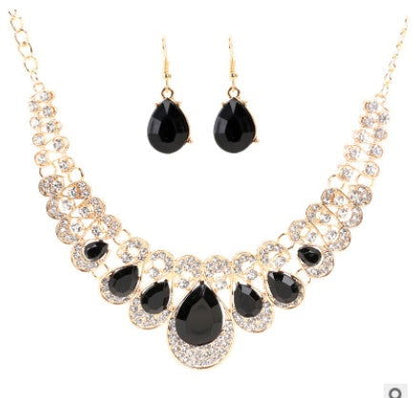 Europe and the United States retro ethnic style jewelry set crystal gem set geometric necklace earrings set female fashion jewelry - CHRISTDEST GLOBAL SERVICE