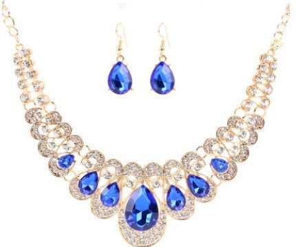Europe and the United States retro ethnic style jewelry set crystal gem set geometric necklace earrings set female fashion jewelry - CHRISTDEST GLOBAL SERVICE