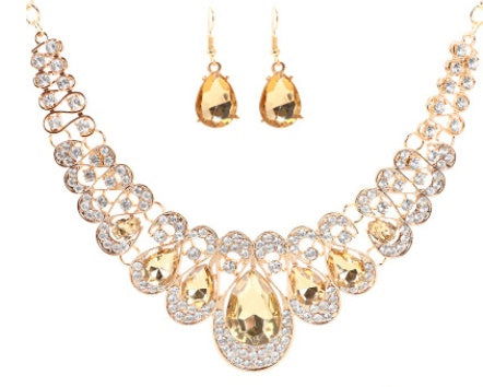 Europe and the United States retro ethnic style jewelry set crystal gem set geometric necklace earrings set female fashion jewelry - CHRISTDEST GLOBAL SERVICE