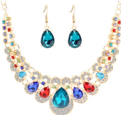 Europe and the United States retro ethnic style jewelry set crystal gem set geometric necklace earrings set female fashion jewelry - CHRISTDEST GLOBAL SERVICE