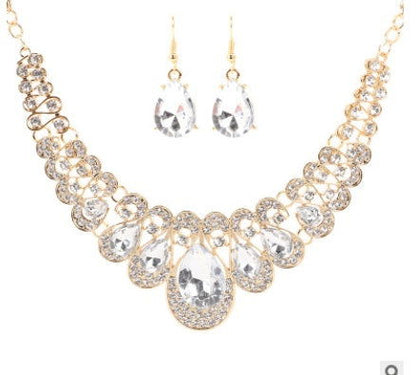 Europe and the United States retro ethnic style jewelry set crystal gem set geometric necklace earrings set female fashion jewelry - CHRISTDEST GLOBAL SERVICE