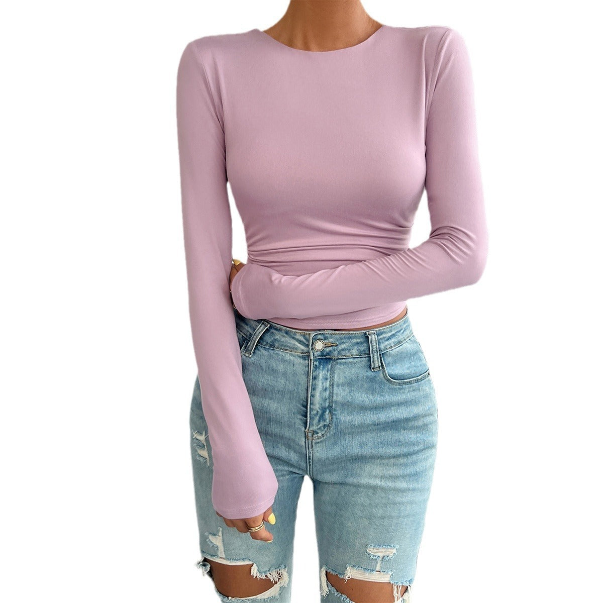 European and American autumn and winter Y2K women's clothing temperament slim fit round neck long sleeved top - CHRISTDEST GLOBAL SERVICE