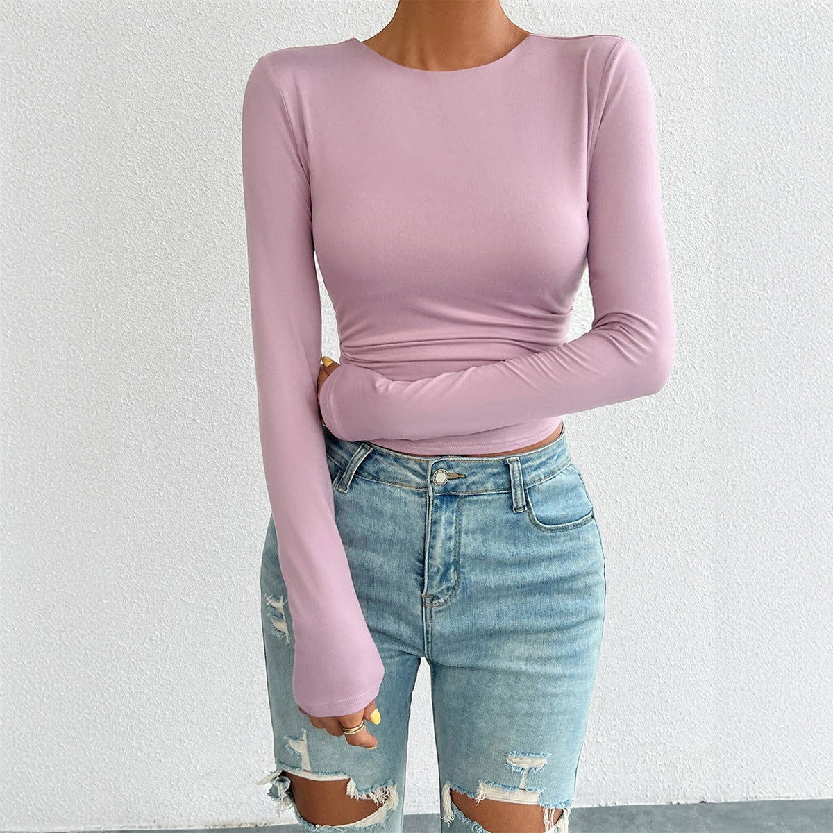 European and American autumn and winter Y2K women's clothing temperament slim fit round neck long sleeved top - CHRISTDEST GLOBAL SERVICE