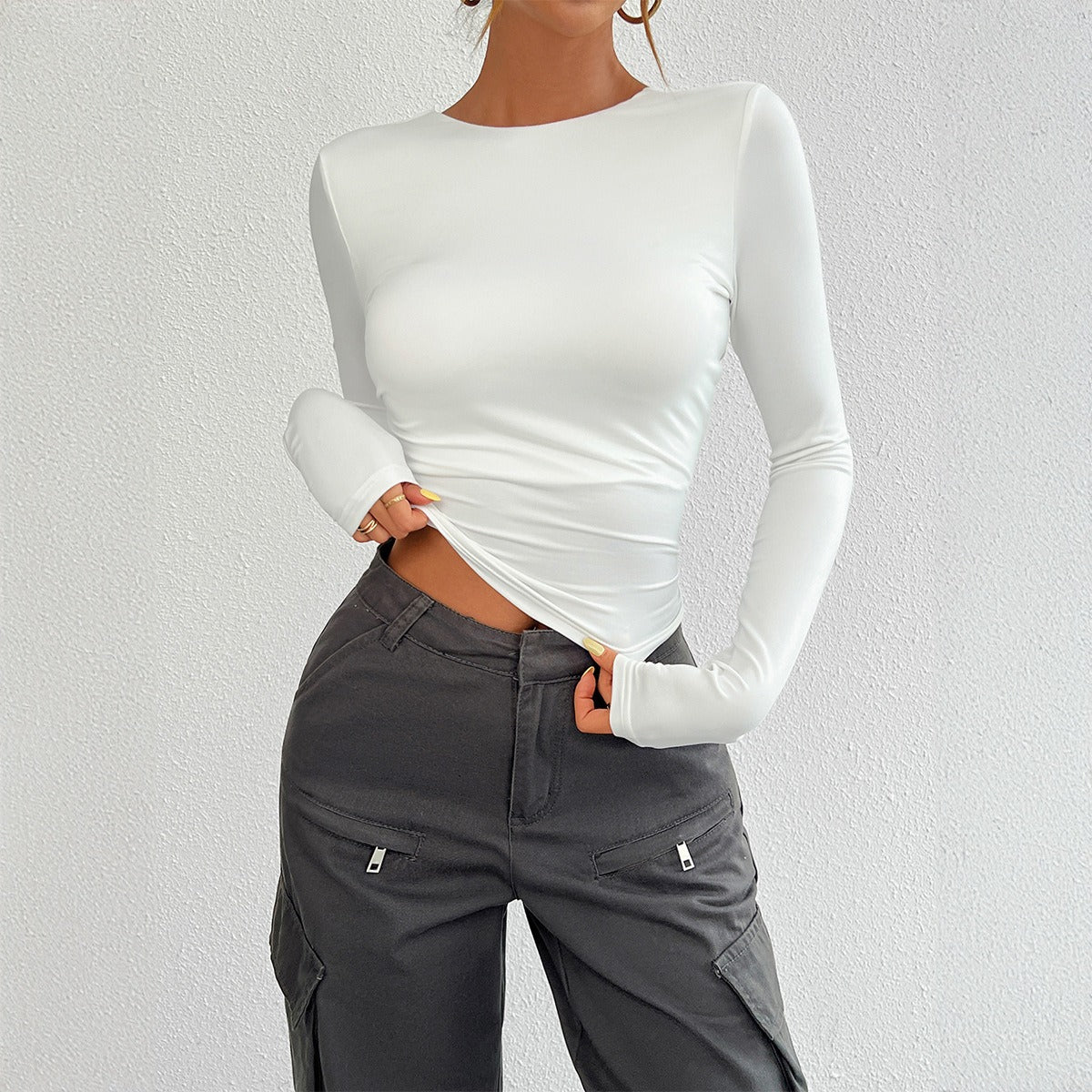 European and American autumn and winter Y2K women's clothing temperament slim fit round neck long sleeved top - CHRISTDEST GLOBAL SERVICE