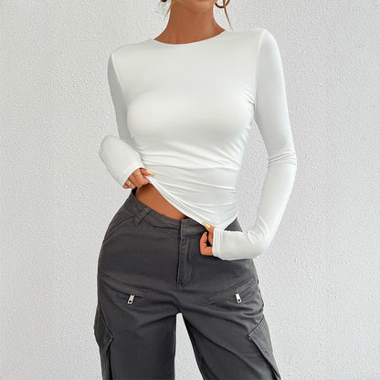 European and American autumn and winter Y2K women's clothing temperament slim fit round neck long sleeved top - CHRISTDEST GLOBAL SERVICE