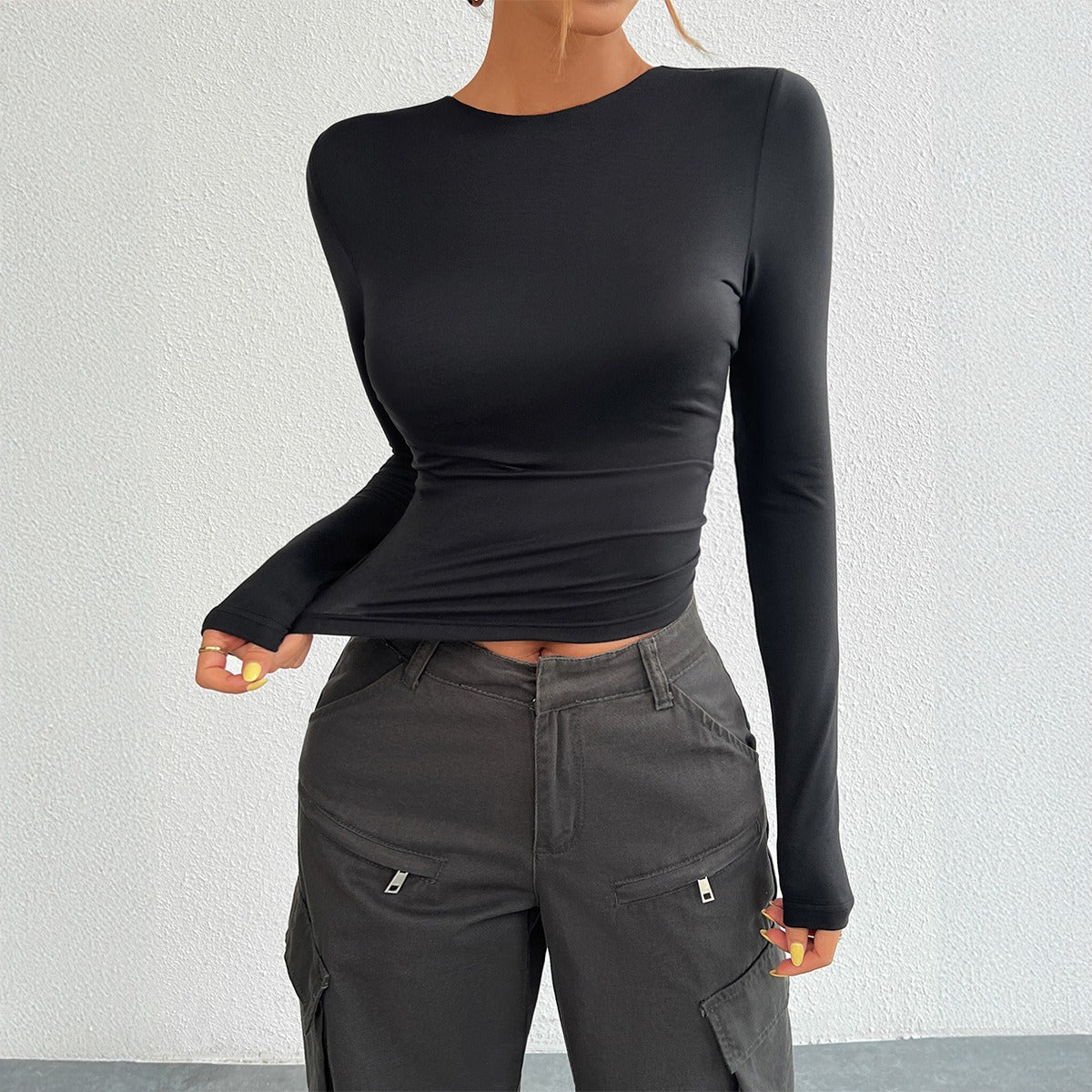 European and American autumn and winter Y2K women's clothing temperament slim fit round neck long sleeved top - CHRISTDEST GLOBAL SERVICE