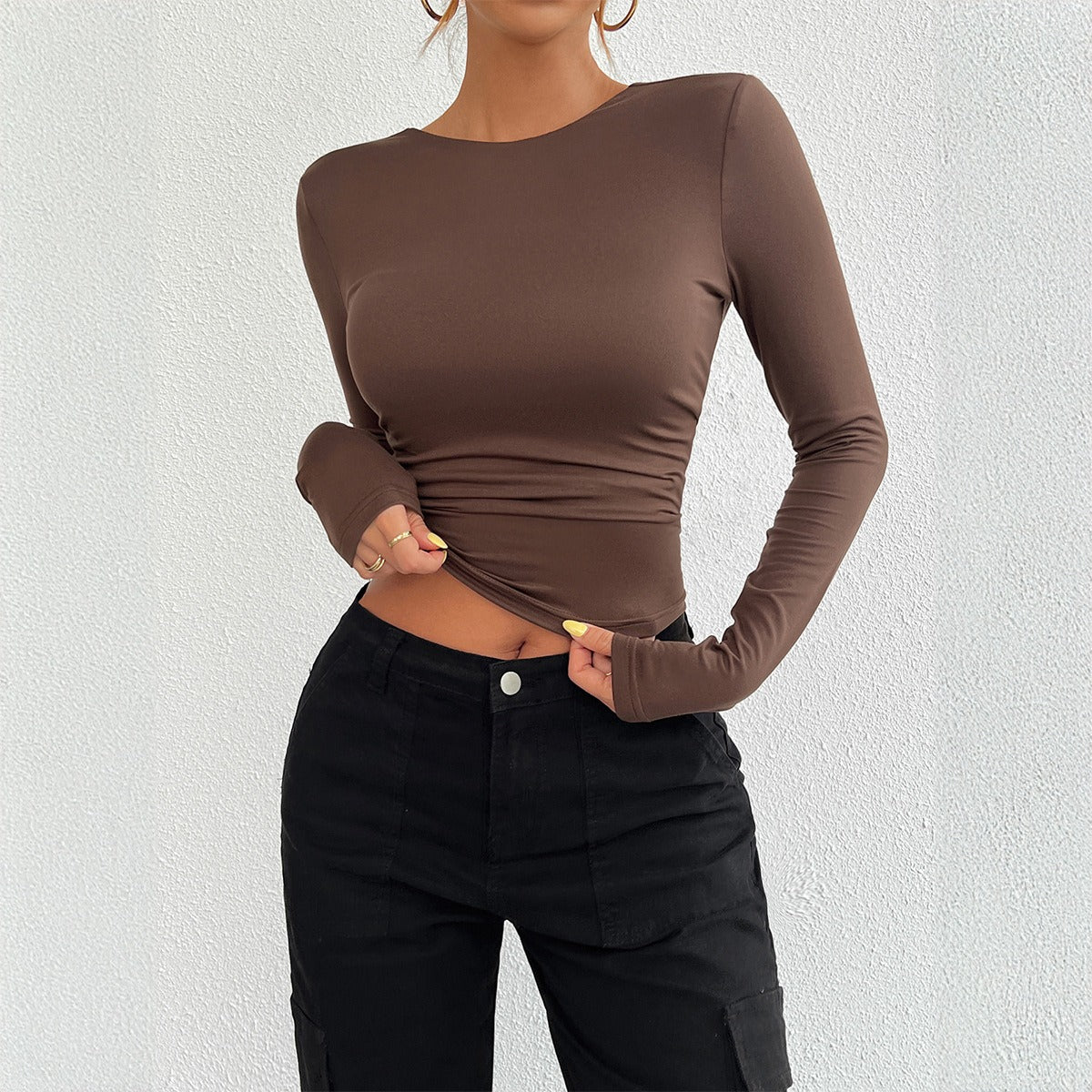 European and American autumn and winter Y2K women's clothing temperament slim fit round neck long sleeved top - CHRISTDEST GLOBAL SERVICE