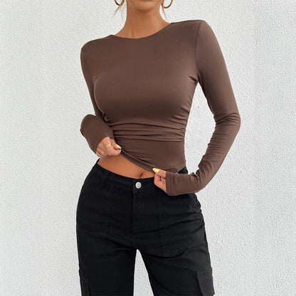 European and American autumn and winter Y2K women's clothing temperament slim fit round neck long sleeved top - CHRISTDEST GLOBAL SERVICE