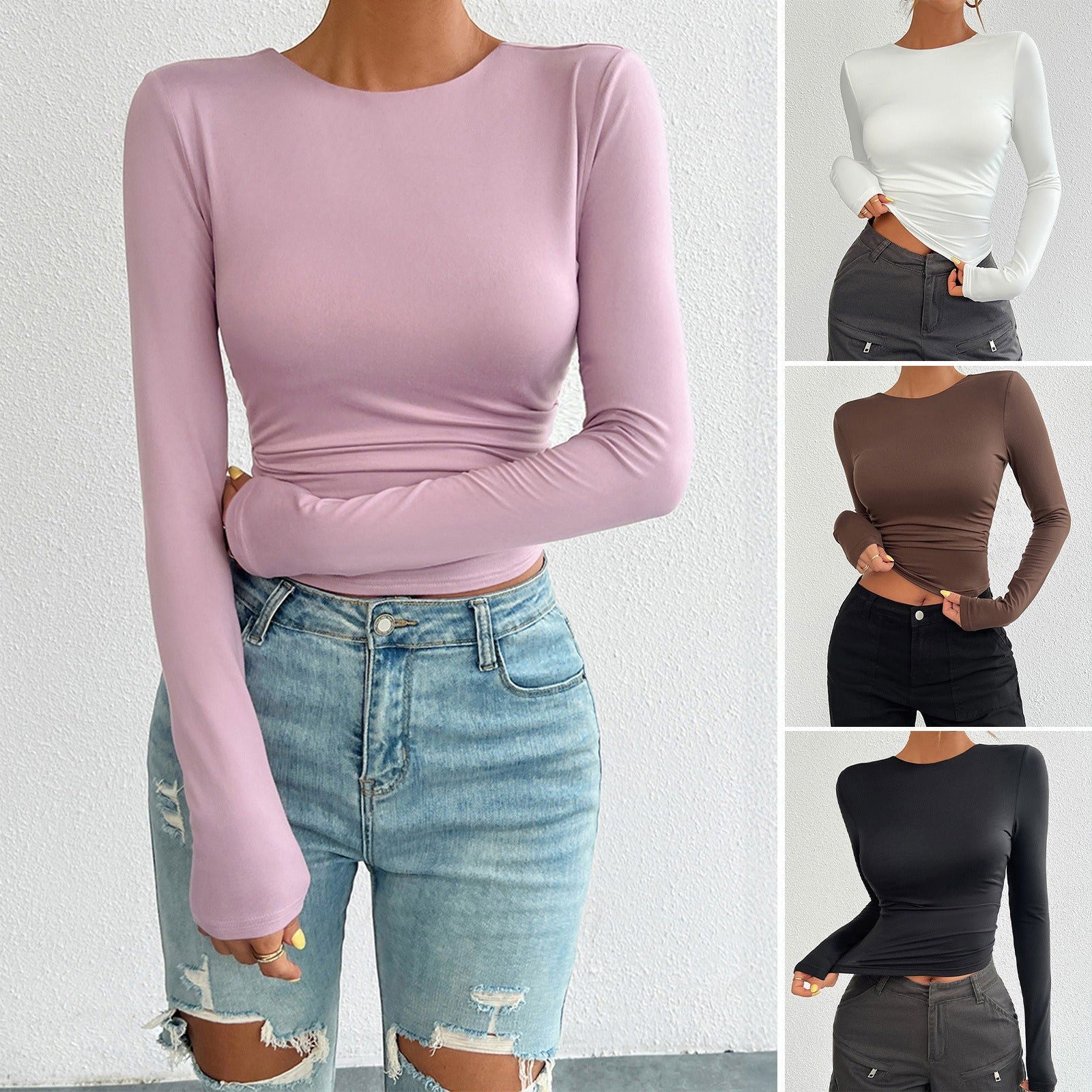 European and American autumn and winter Y2K women's clothing temperament slim fit round neck long sleeved top - CHRISTDEST GLOBAL SERVICE