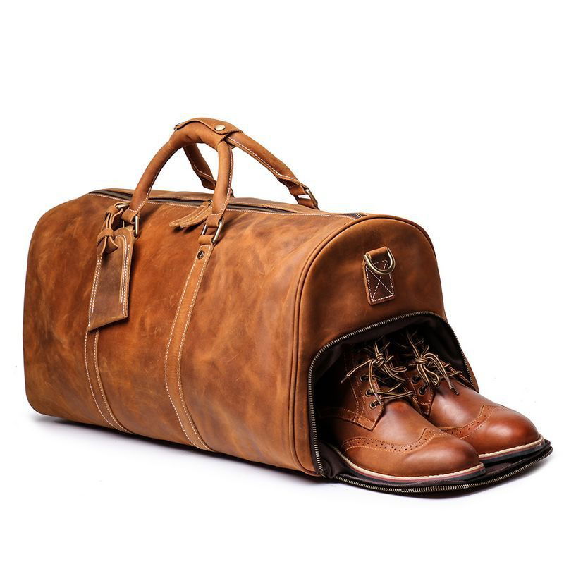 European and American retro men's genuine leather handbag travel bag women's crazy horse leather crossbody large luggage bag cowhide gym bag - CHRISTDEST GLOBAL SERVICE