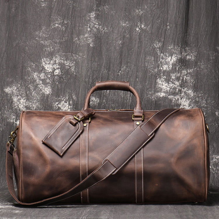 European and American retro men's genuine leather handbag travel bag women's crazy horse leather crossbody large luggage bag cowhide gym bag - CHRISTDEST GLOBAL SERVICE