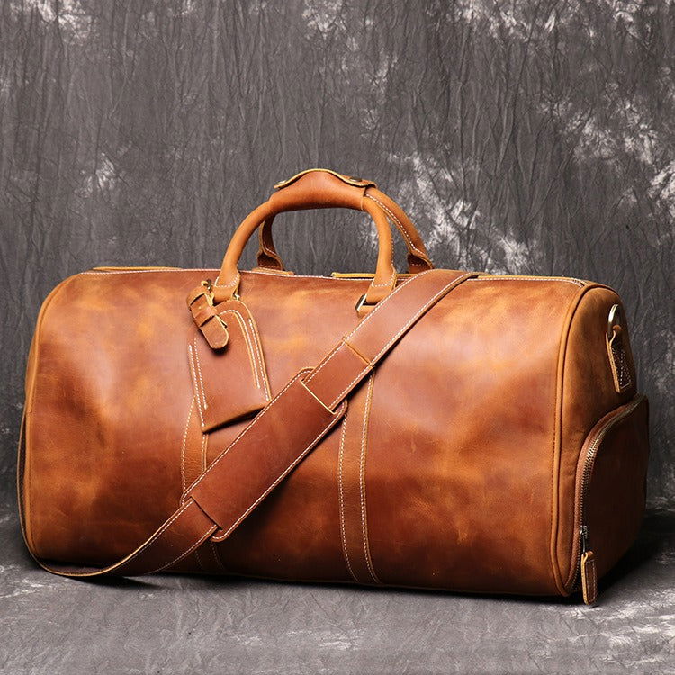 European and American retro men's genuine leather handbag travel bag women's crazy horse leather crossbody large luggage bag cowhide gym bag - CHRISTDEST GLOBAL SERVICE