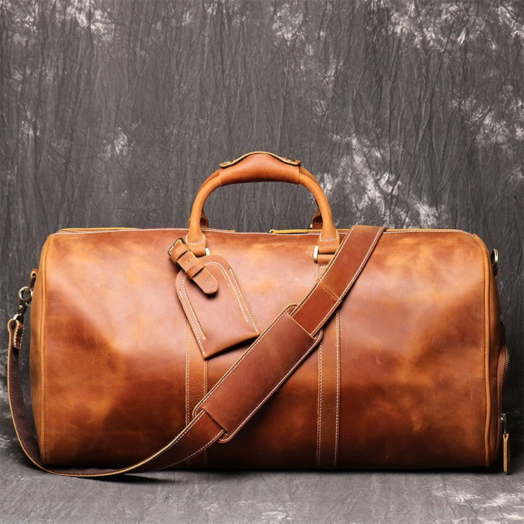 European and American retro men's genuine leather handbag travel bag women's crazy horse leather crossbody large luggage bag cowhide gym bag - CHRISTDEST GLOBAL SERVICE