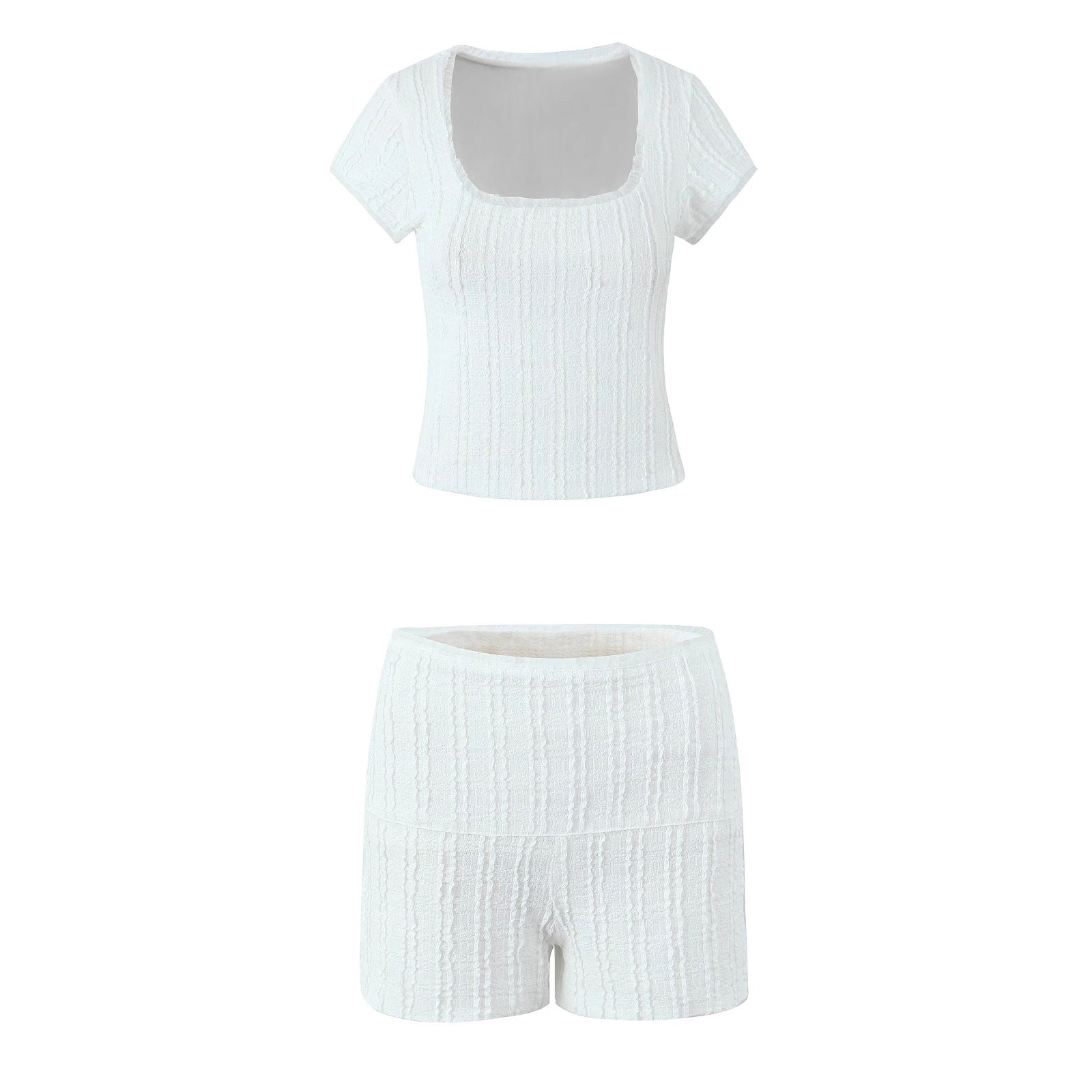 Jacquard lace square collar top+lace lace lace shorts