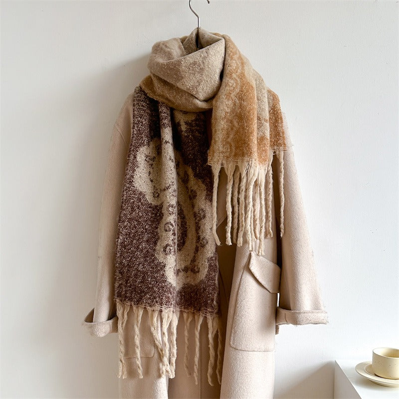 Retro Cashew Scarf Women's Imitation Cashmere Thick Neck Tassel Extended Shawl