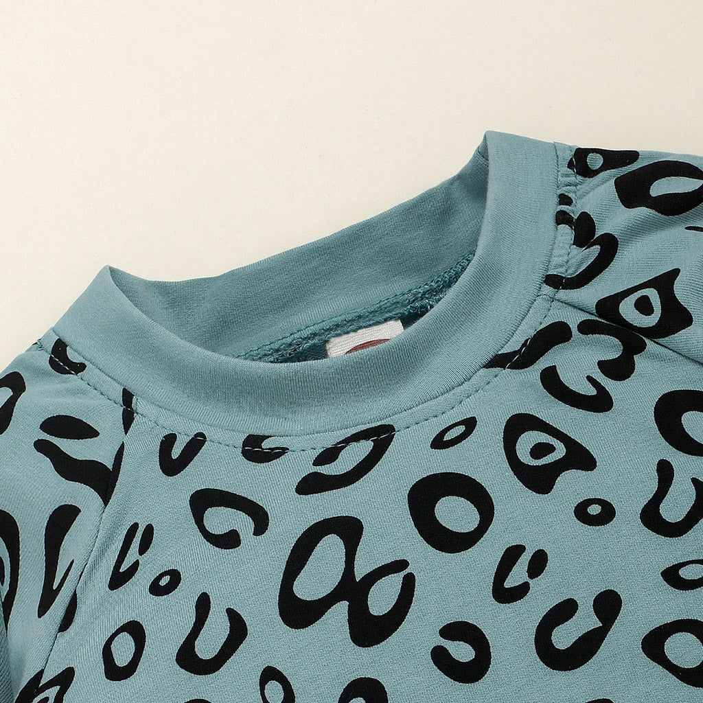 Kids Clothes Set Cartoon Print Baby Boy Girl Clothing Infant Baby Girl Boy Leopard Print T-shirt Sweater Coat Tops Pants Outfits