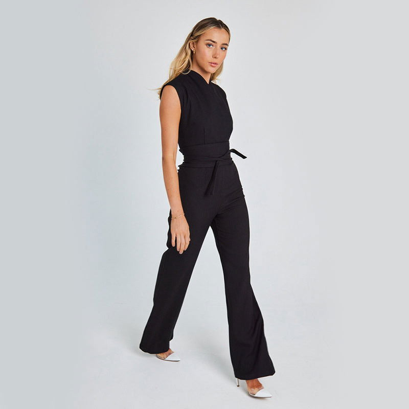 Fashion Elegant Long Sleeveless Jumpsuit Summer V-neck Casual Wide Leg Long Overalls Clothing For Women - CHRISTDEST GLOBAL SERVICE