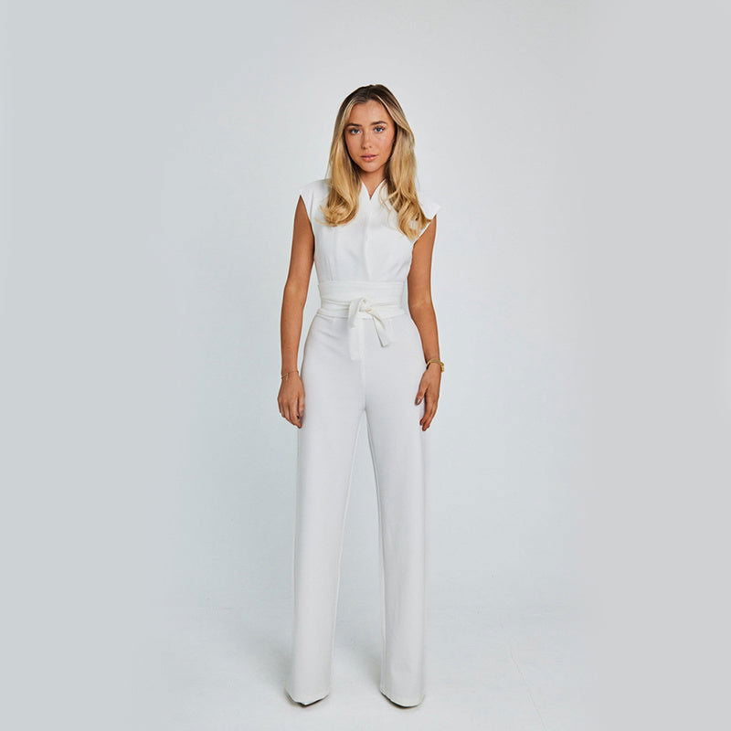 Fashion Elegant Long Sleeveless Jumpsuit Summer V-neck Casual Wide Leg Long Overalls Clothing For Women - CHRISTDEST GLOBAL SERVICE