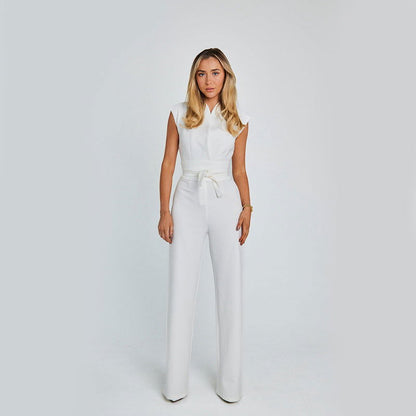 Fashion Elegant Long Sleeveless Jumpsuit Summer V-neck Casual Wide Leg Long Overalls Clothing For Women - CHRISTDEST GLOBAL SERVICE