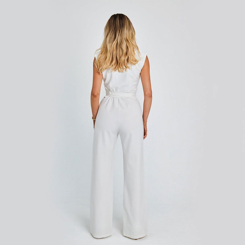 Fashion Elegant Long Sleeveless Jumpsuit Summer V-neck Casual Wide Leg Long Overalls Clothing For Women - CHRISTDEST GLOBAL SERVICE