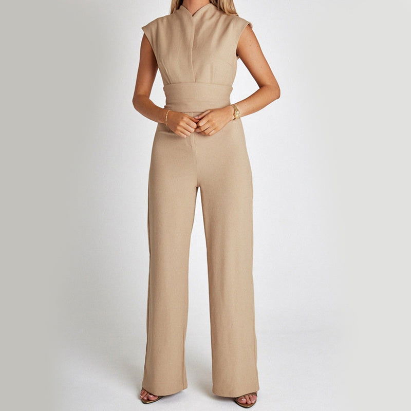 Fashion Elegant Long Sleeveless Jumpsuit Summer V-neck Casual Wide Leg Long Overalls Clothing For Women - CHRISTDEST GLOBAL SERVICE