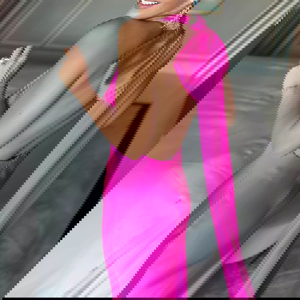 Fashion Purely Rose Red Half-empty Long Dress Without Back - CHRISTDEST GLOBAL SERVICE