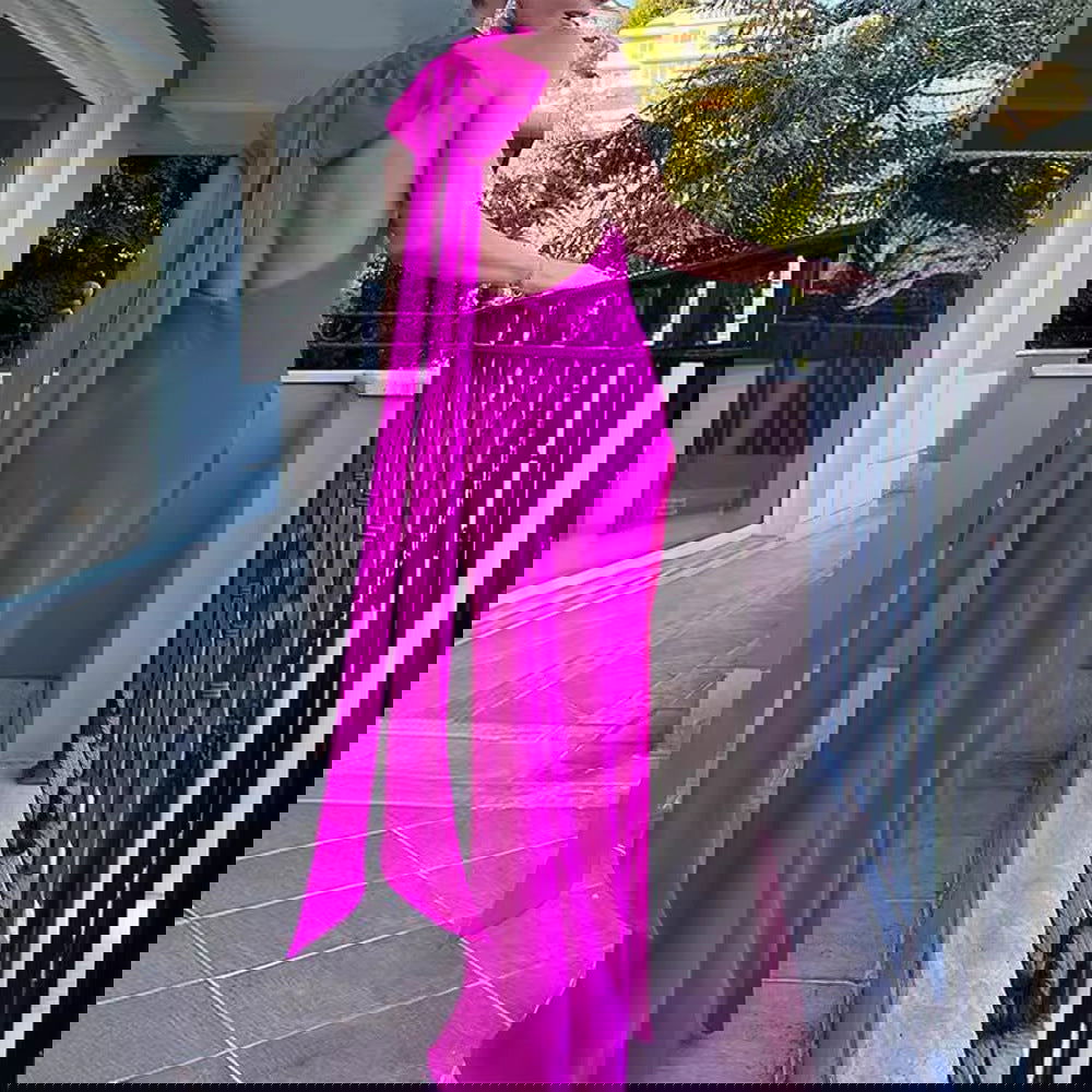 Fashion Purely Rose Red Half-empty Long Dress Without Back - CHRISTDEST GLOBAL SERVICE