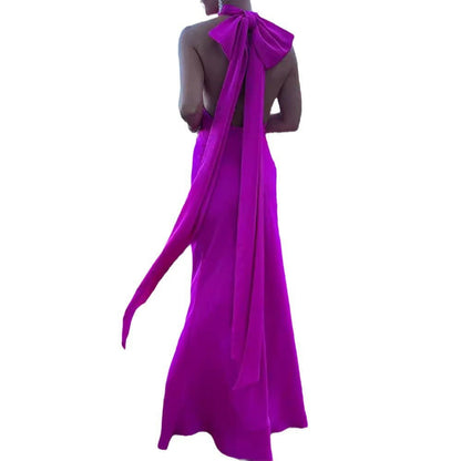Fashion Purely Rose Red Half-empty Long Dress Without Back - CHRISTDEST GLOBAL SERVICE