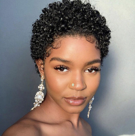 Fashion Trend Short Curly Hair African Small Curly Ladies Wig Headgear Natural Color Real Hair Headgear - CHRISTDEST GLOBAL SERVICE