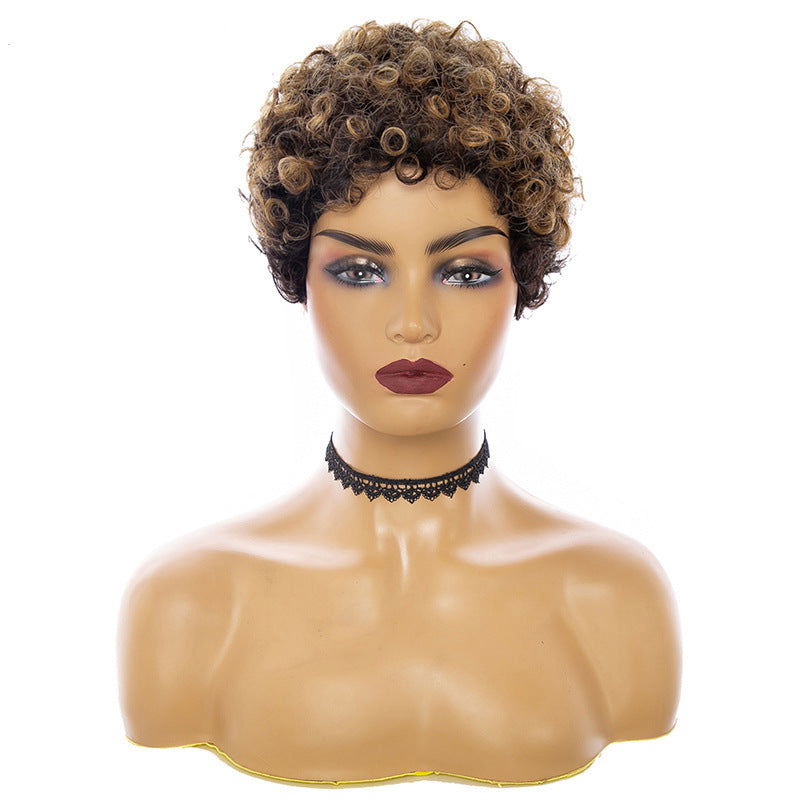 Fashion Trend Short Curly Hair African Small Curly Ladies Wig Headgear Natural Color Real Hair Headgear - CHRISTDEST GLOBAL SERVICE