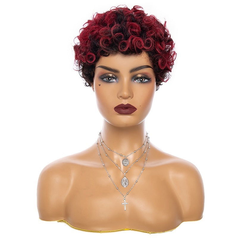 Fashion Trend Short Curly Hair African Small Curly Ladies Wig Headgear Natural Color Real Hair Headgear - CHRISTDEST GLOBAL SERVICE