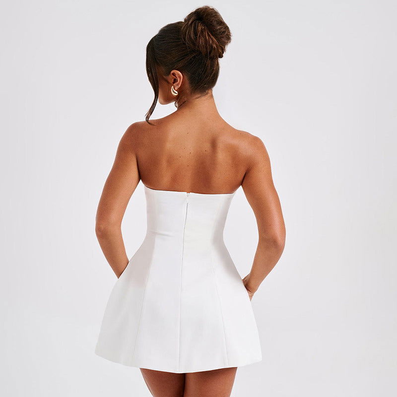 Fashion Tube Dress Summer Solid Color Sasual Backless Slim Short Dresses Party Womens Clothing - CHRISTDEST GLOBAL SERVICE
