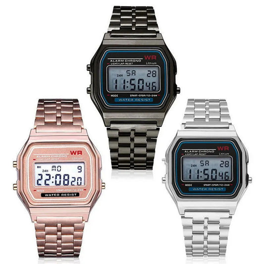 Fashionable and Classic Square Electronic Watch, Same Style for Men and Women, Couple Style Electronic Watch Steel Band A159, Ge - CHRISTDEST GLOBAL SERVICE