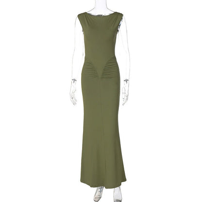Fashionable temperament slim fit pleated solid color short sleeved dress - CHRISTDEST GLOBAL SERVICE