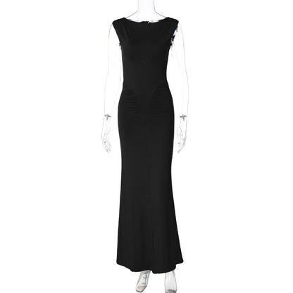 Fashionable temperament slim fit pleated solid color short sleeved dress - CHRISTDEST GLOBAL SERVICE