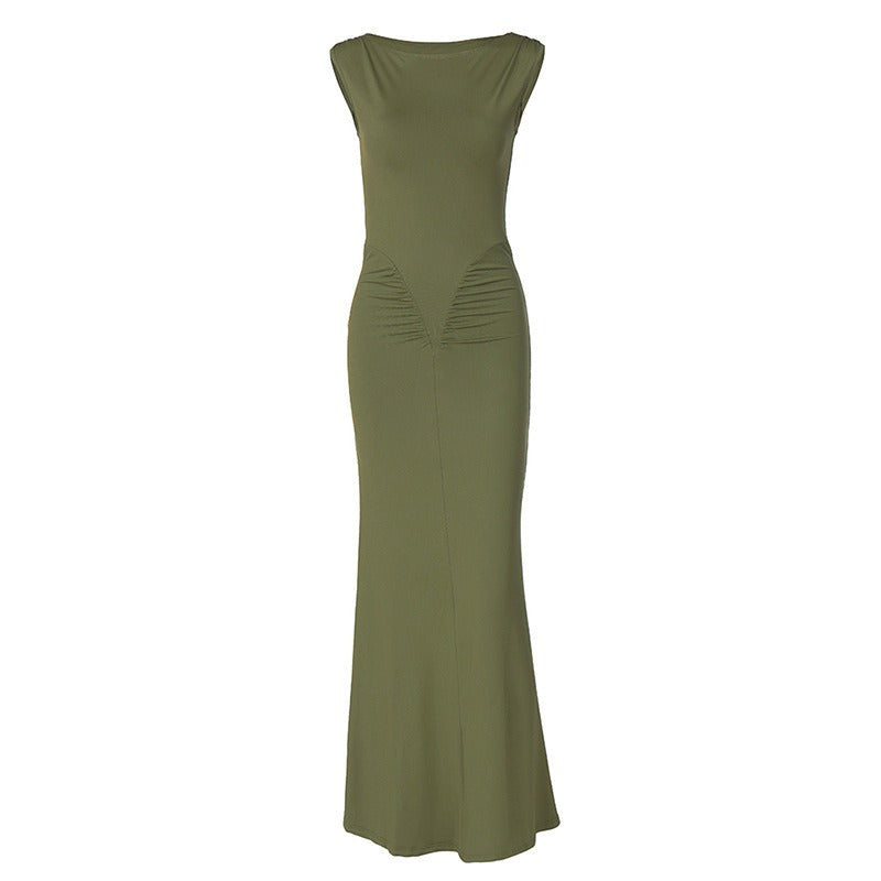 Fashionable temperament slim fit pleated solid color short sleeved dress - CHRISTDEST GLOBAL SERVICE