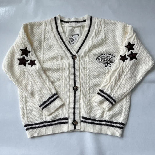 Flowers Book Cardigans Women Soft Casual Knitted Cardigan with Star Embroidery Female Warm Fall Winter V Neck Sweater Tops Girl - CHRISTDEST GLOBAL SERVICE