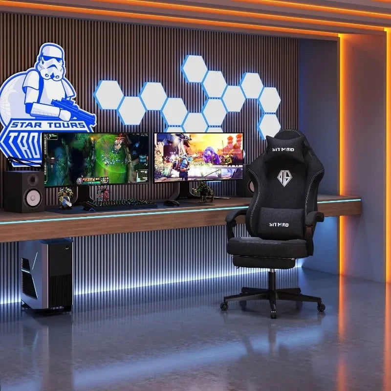 Footrest-PC Computer Ergonomic Video Game Chair-Backrest and Seat Height Adjustable Swivel Task Chair with Headrest - CHRISTDEST GLOBAL SERVICE