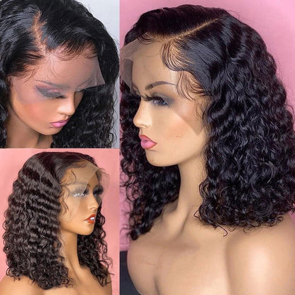 Front Lace Fluffy Black Medium Length Small Curly Wig - CHRISTDEST GLOBAL SERVICE
