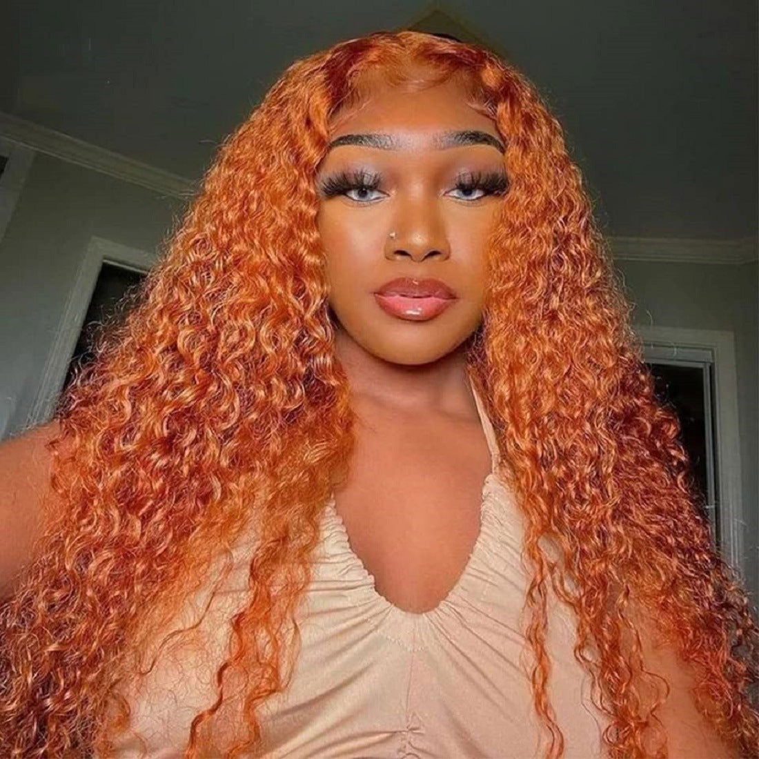Front Lace Small Curly Orange Curly Hair Chemical Fiber Fake Head Cover - CHRISTDEST GLOBAL SERVICE