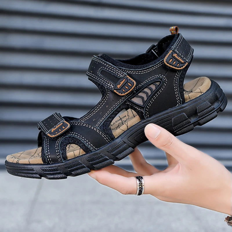 Genuine leather men sandals suede leather beach sandalias hombre cowhide male summer shoes slippers outdoor casual  sandals men - CHRISTDEST GLOBAL SERVICE
